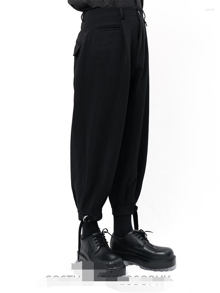 

Men' Pants Men' Black Casual Large Size Loose Haren Dark Pleated Suspenders Pull Design