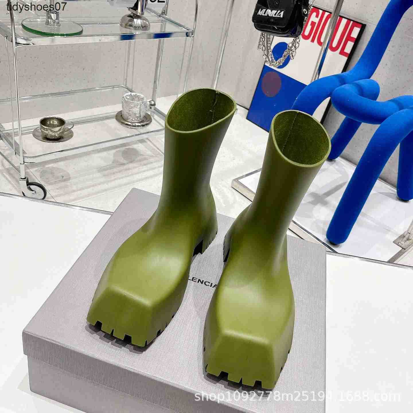 

Paris B designer family rain boots women 2022 new style square head thick sole thick heel medium boots short boots wear waterproof and anti-skid, Gray