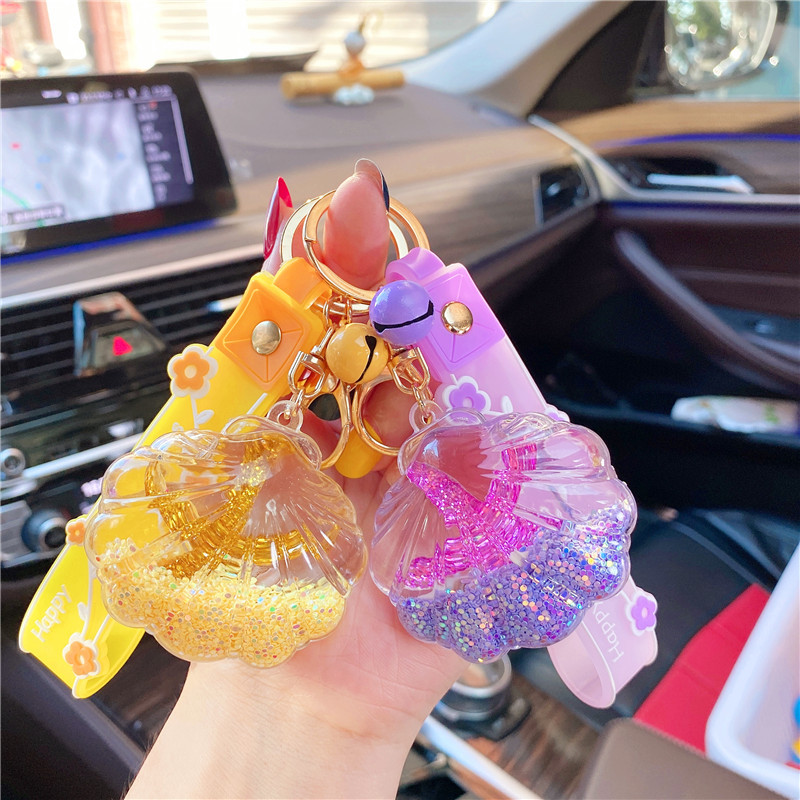 

Keychains Creative ins Starfish floating bottle acrylic into oil quicksand car keyring student backpack small gift cartoon key chain pvc decoration