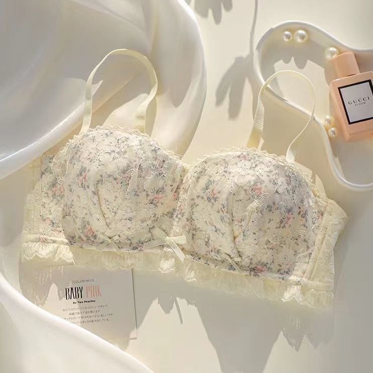 

Bras Sets Sexy Lace Small Chest Gathered Underwear Women's No Steel Ring Closed Breast Adjustment Strapless Bra Set 221010, White