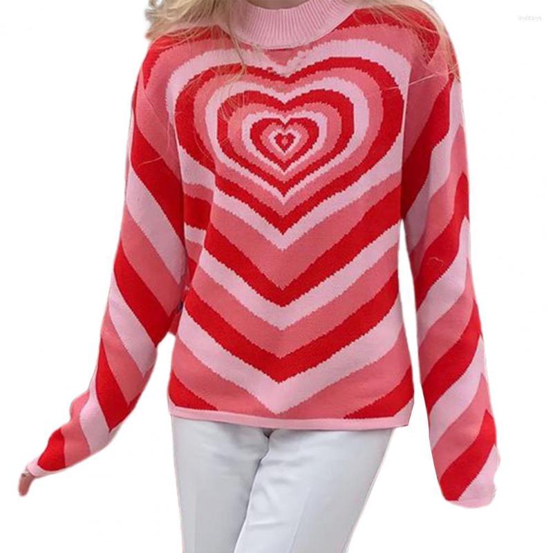 

Women' Sweaters Heart Wave Print Knitted Sweater Half High Collar Autumn Winter Long Sleeve Warm Women Knitwear Streetwear, Blue