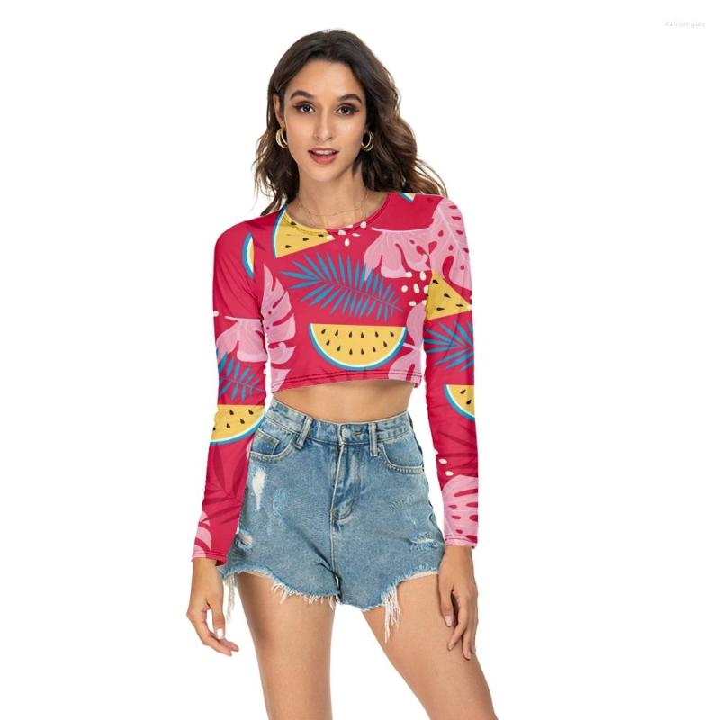 

Women's T Shirts Women Fashion Hawaii Fruit Printing Long-sleeved O-neck T-Shirt Spring Sexy Cropped Navel Long Sleeve Summer, Zy1550a44-3n45