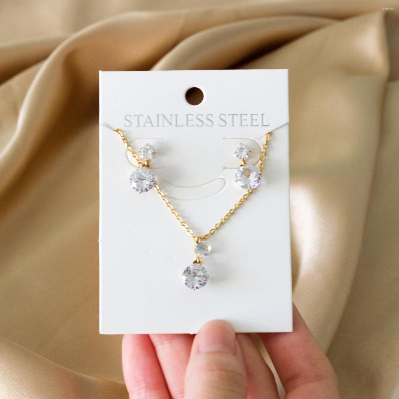 

Necklace Earrings Set LUXUKISSKIDS Stainless Steel Crystal Fashion Necklaces For Ladies Jewellry Pendientes Mujer, Picture shown