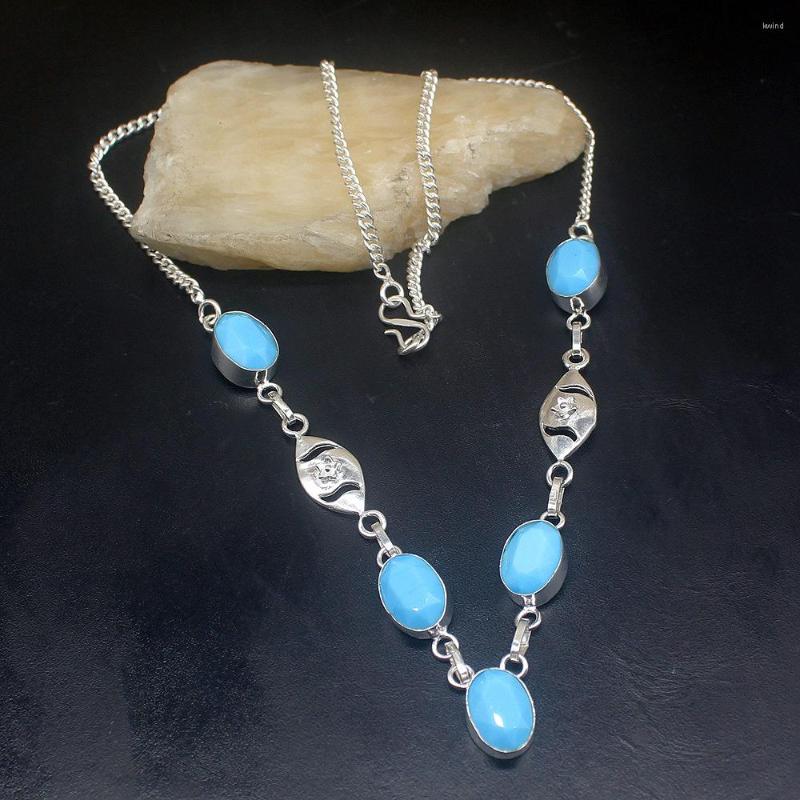 

Chains Gemstonefactory Jewelry Big Promotion 925 Silver Gorgeous Unique Blue Jade Ladies Women Chain Necklace 52cm 202202242