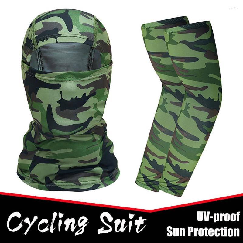 

Racing Sets Cycling Suit Sunscreen UV-proof Ice Sleeves Headgear Set Outdoor Sports Arm Cuff Fishing Climbing Face Mask Riding Cover, Black