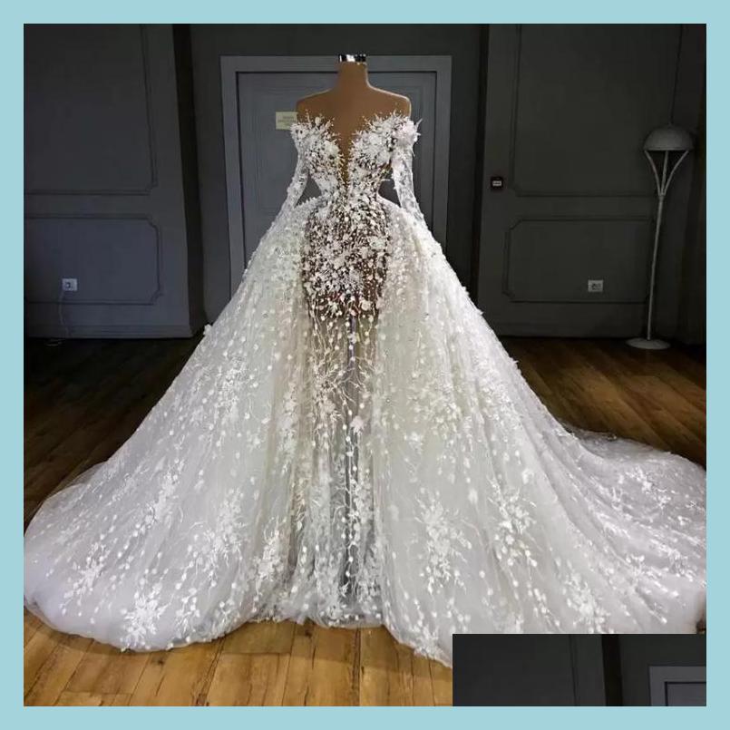 

Mermaid Wedding Dresses 2022 Arabic Mermaid Wedding Dresses Bridal Gowns With Detachable Train Long Sleeve Pearls Lace A Bridegroomdh Dh7Km, Purple