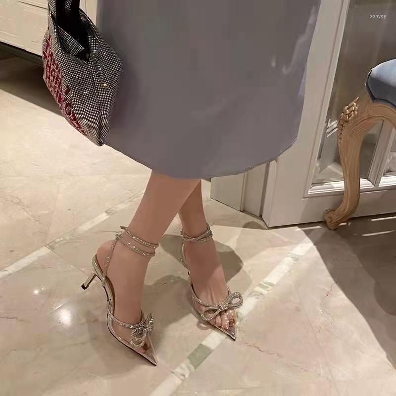 

Sandals Trendy Pointed Toe Clear Women 2022 Pink High Heels Black Slippers Summer Shoes Ladies Mules Transparent Female Footwear, Silver