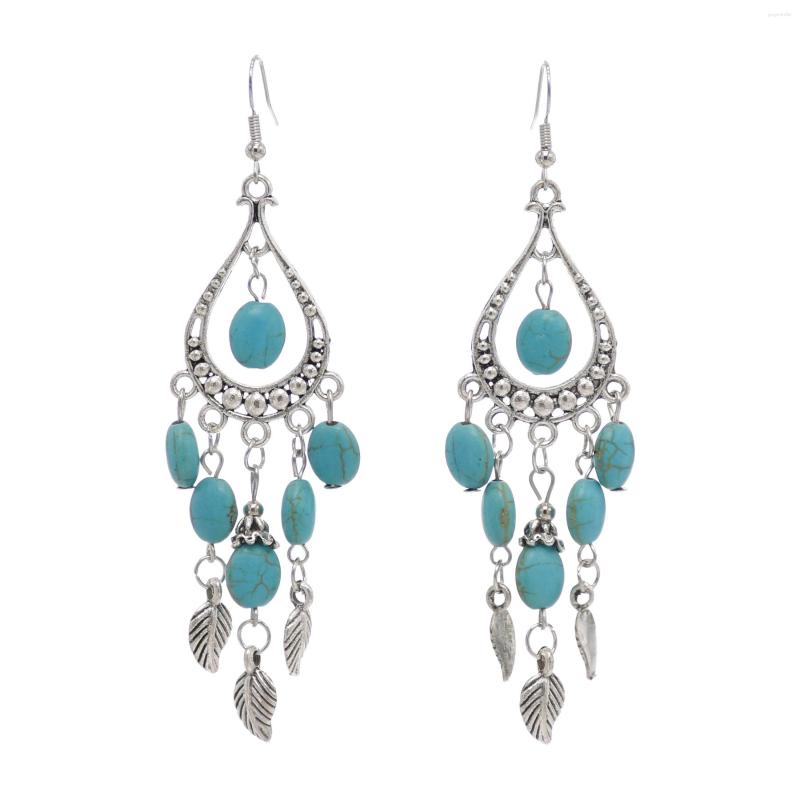 

Dangle Earrings Bohemian Blue Stone Leaf Pendant Drop For Women Ethnic Handmade Statement Festival Party Brincos Jewelry Gift