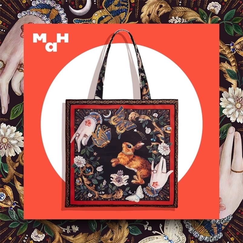 

Shopping Bags MAH Printing Canvas Fashion Trend Shoulder Women Tote Large Capacity Handbag 221010, Black