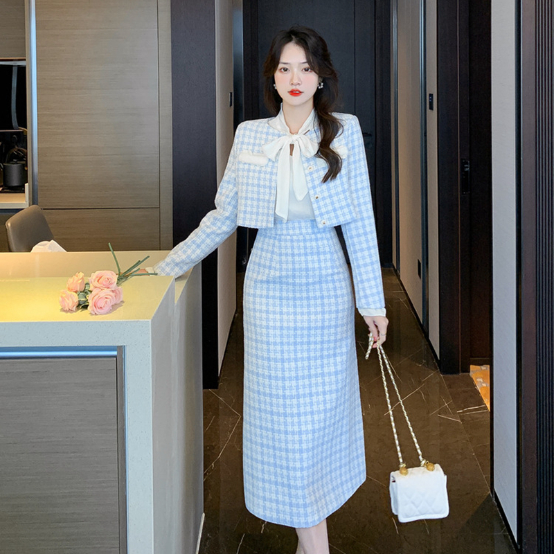 

Two Piece Dress Tweed 2 Set Women Skirt Suits Autumn Winter Arrival Small Fragrance Jacket Crop Tops High Bodycon 221010, Short skirt set