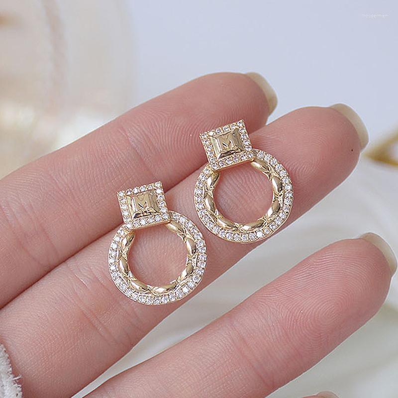 

Stud Earrings Gold Color Exquisite Circle CZ Women High Quality Charm Mircro Inlaid Zirconia Earring Birthday GiftStud