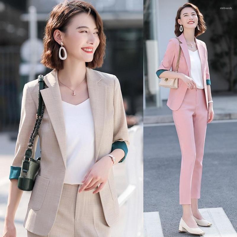 

Women' Two Piece Pants 2022 Fashion Casual Blazer For Women Pant Suits Half Sleeve Jacket Sets Ladies Work Wear Business Clothes OL, Blazer and pant set