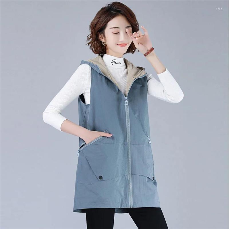 

Women's Vests Vest Women Hooded Jacket Korean Long Waistcoat Loose Cardigan Gilet 2022 Spring Autumn Zipper Sleeveless Chalecos Para Mujer, Purple