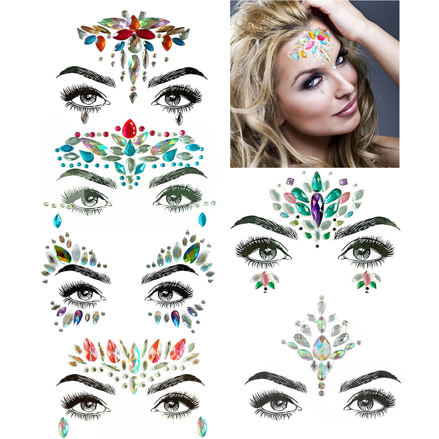 

Temporary Tattoos 3D Face Tattoo Crystal Sticker Jewels Festival Party Glitter Stickers Body Jewelry Stone Makeup Applique Accessories 221010