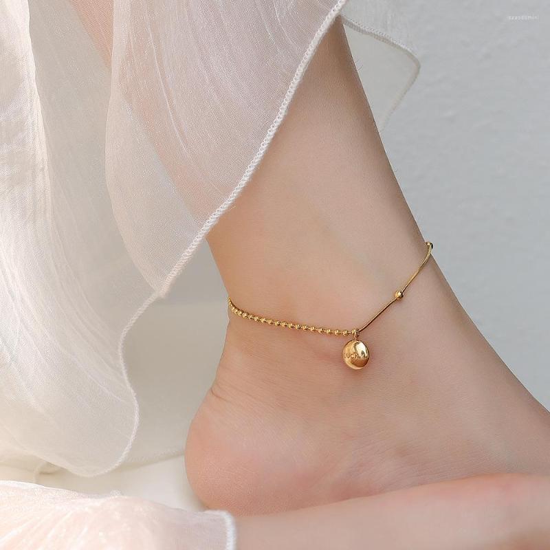 

Anklets Exquisite Rice Beaded Cobblestone Bead Lucky Good Luck Small Gold Bean Foot Chain Titanium Steel 18k Ornament Ankle