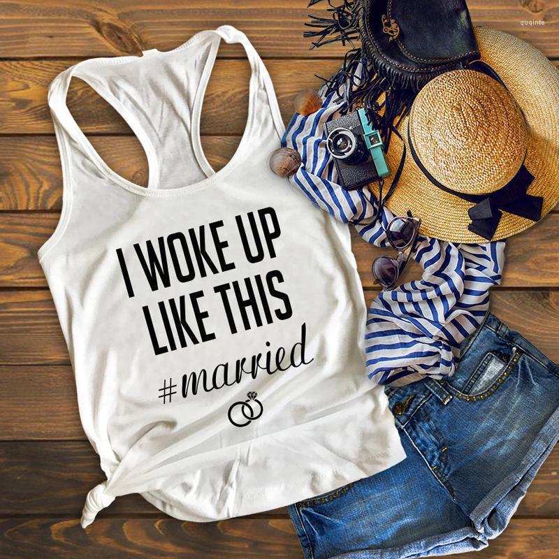 

Women' Tanks Vest I Woke Up Like This Married Tank Tops Trendy Ladies Graphic Wedding Party Women Personalized Bridal Shower Gift Shirt, Blue-white text