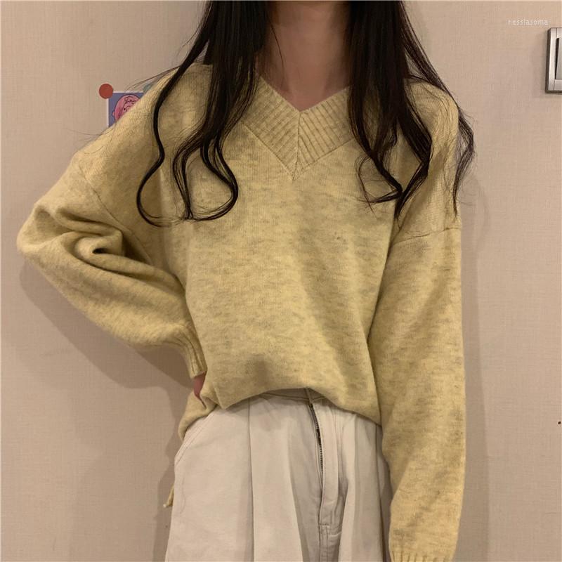 

Women's Sweaters Fashion Loose-fitting Women Knitting Tops Korean Style 2022 Female Knitted Pullover Solid Color Spring Autumn Ladies, Pink