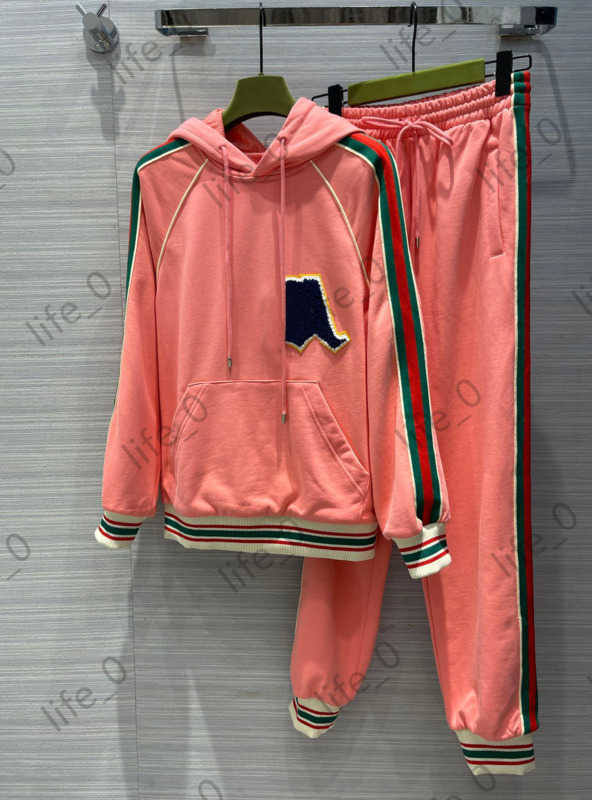 

Brand Womens Two Piece Pants Striped Printed Logo Hooded Coats Tops Elastic Waist Loose Sports Trousers Fashionable Women Tracksuits 1970