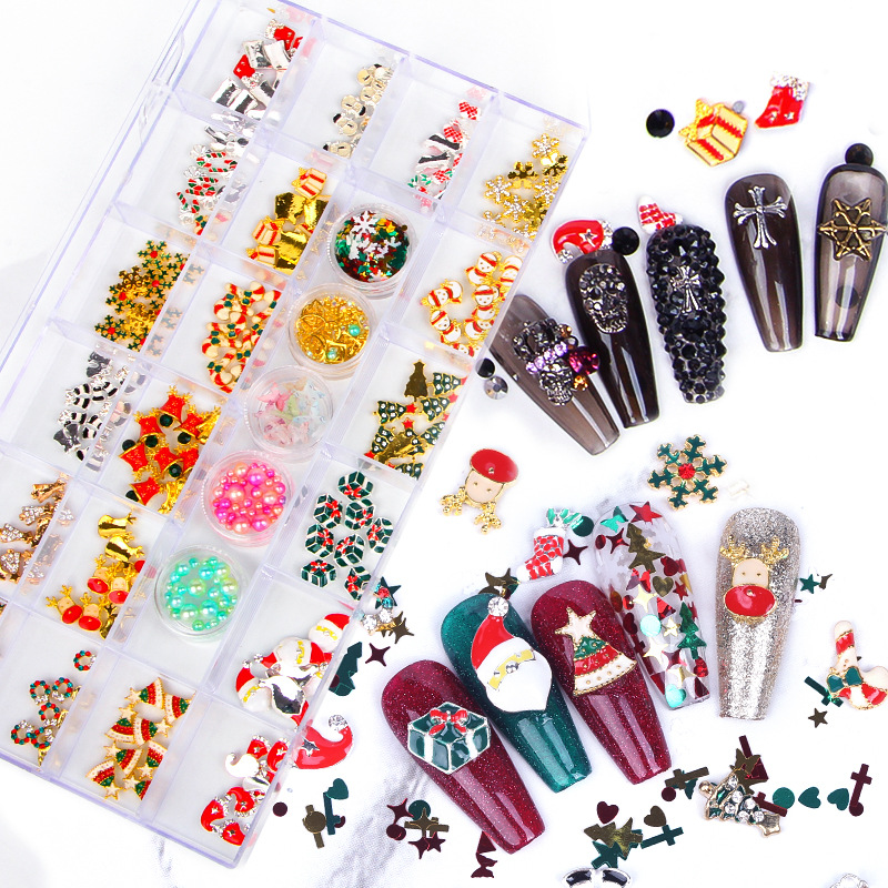 

Multi Styles DIY Nail Art Decorations Chrome Heart Rhinestones Press on Nails for Christmas Halloween