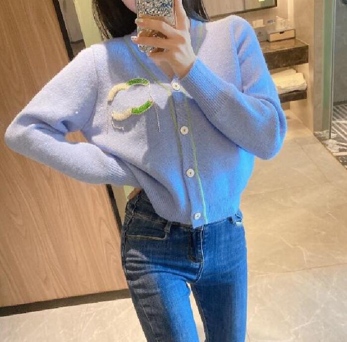 

Sweater Jacket Woman Designer Sweaters Womens Round neck Stripe Sweaters Knitted Long Sleeved Cardigan Fashion Casual Knitwear Shirts g, Blue