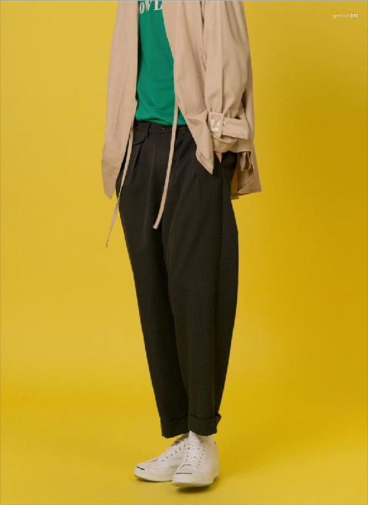 

Men' Pants Spring And Autumn Men' Fashion Casual Trousers Wide Leg Rolled Hem Pure Color Straight, Black