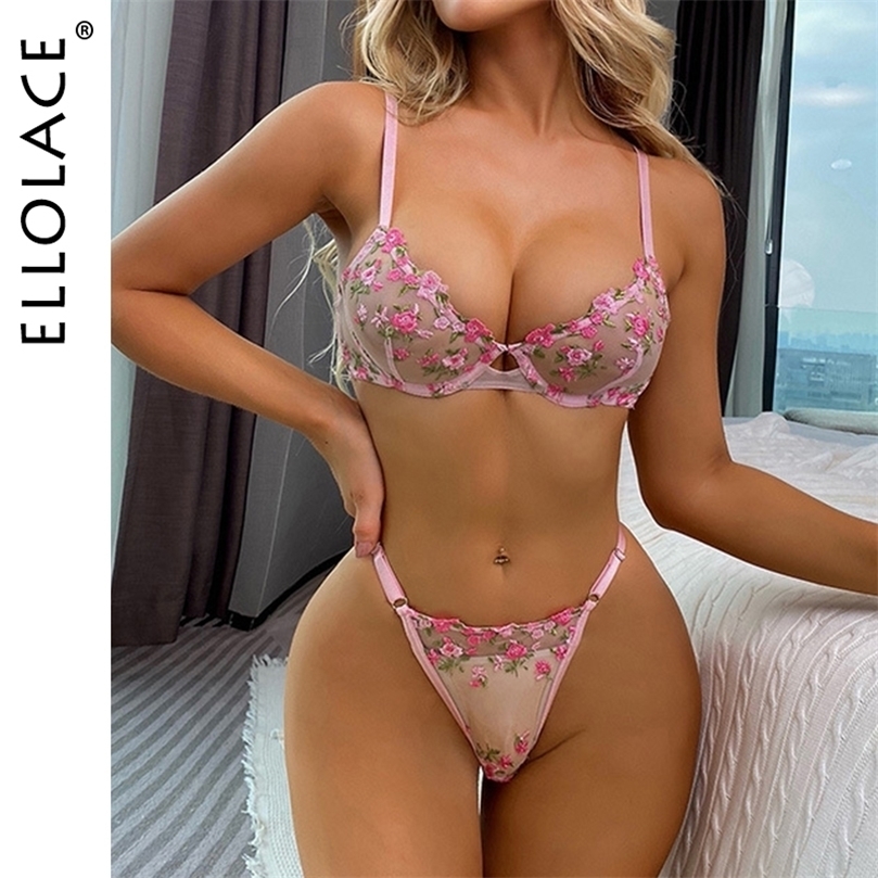 

Sexy Set Ellolace Sensual Lingerie Woman Lace Transparent Underwear Fairy Embroidery Brief Sets Delicate Bra Kit Push Up Breves Sets 221010, Red