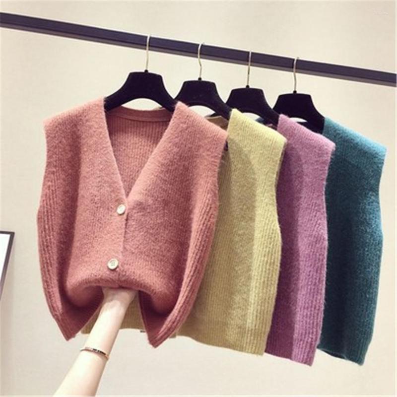 

Women' Vests 2022 Spring Autumn Wool Sweater Vest Women V-Neck Knitted Female Casual Tank Tops Sleeveless Twist Knit Pullovers, Yellow