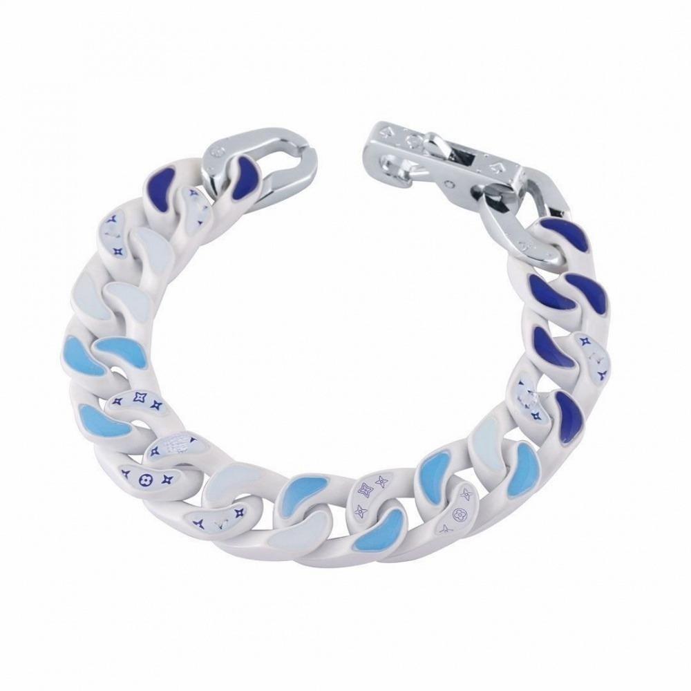 

Europe new mens bracelet titanium steel designer bracelet chain with diamonds hip hop unisex bracelets links white blue lacquer clouds personality chains jewelry