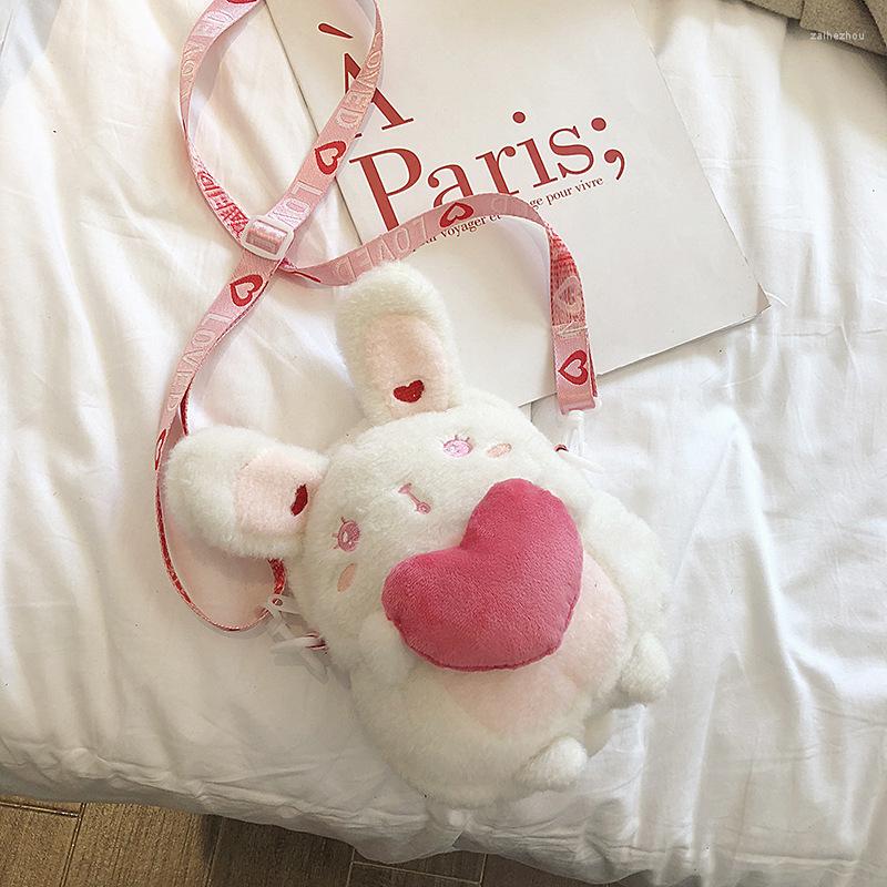 

Evening Bags Love Plush Shoulder Bag For Women Winter Fur Toy Crossbody GirlTravel Heart Doll, White