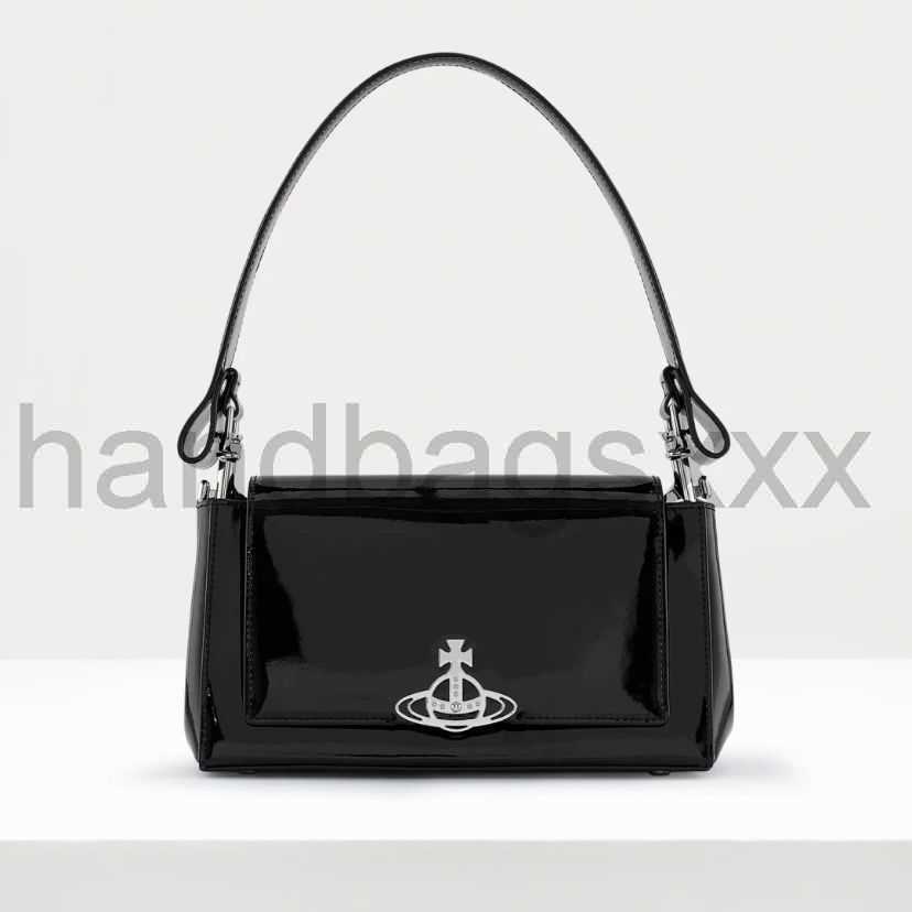 

bag Westwood Western Empress Dowager Saturn Crocodile Pattern Underarm Bag Small number High grade patent leather handbag, Black patent leather