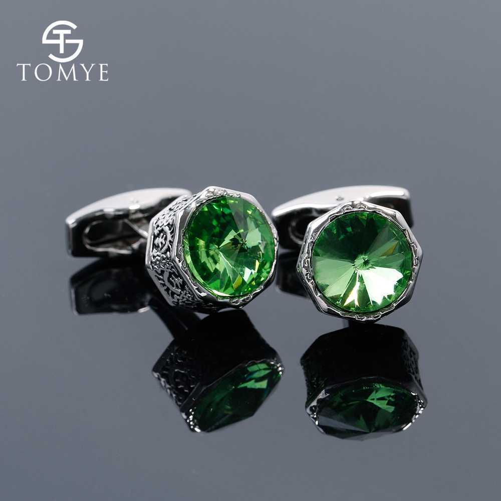 Boutons de manchette pour hommes mode luxe bleu vert cristal hexagone costume chemise boutons de manchette argent cadeaux de mariage