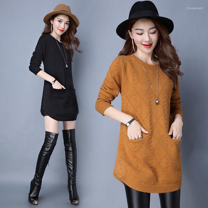 

Women' Sweaters Fashion Women Autumn Winter Long Knitted Sweater Pullovers Dress Casual Korean Clothes Sleeve Warm Female O-Neck Tops, Pink