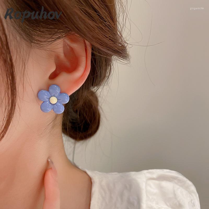 

Dangle Earrings Ropuhov 2022 Woman Silver Needle Oil Dripping Flower Korean Sweet