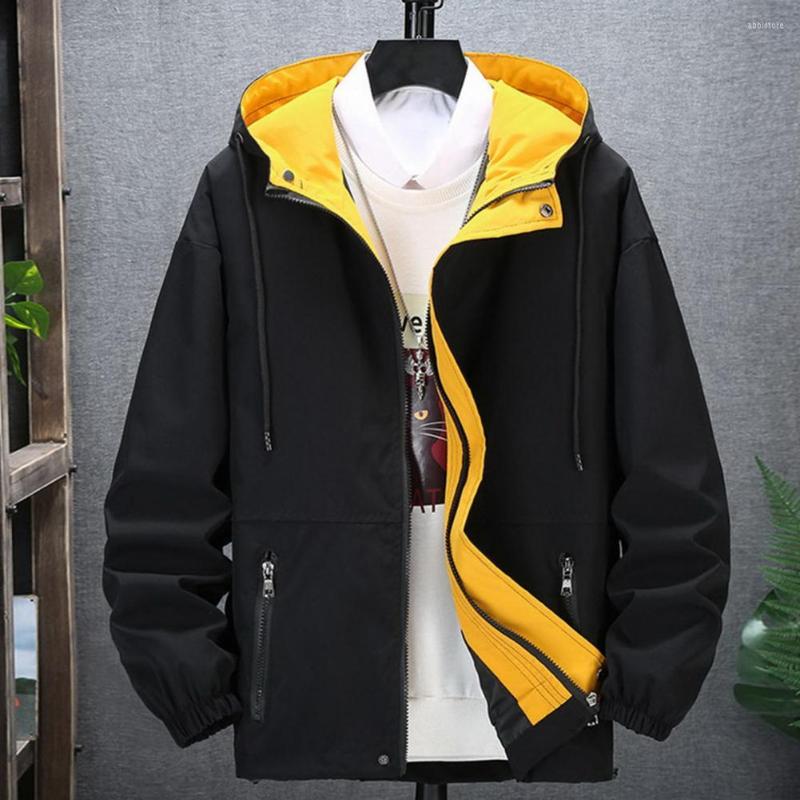 

Men's Jackets Hooded Jacket Long Sleeve Washable Men Contrast Color Elastic Cuff Baseball, Beige
