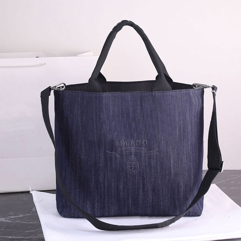 

Denim Tote Bag Canvas Large Capacity Shopping Shoulder Bags Triangle Decor Women Handbag Purse Inside Zipper Pocket Removable Nylon Strap, 45*34*17cm