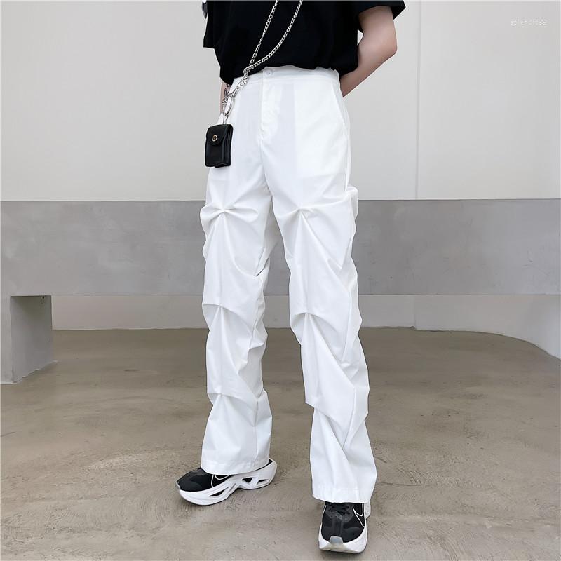 

Men's Pants 2022 Japan Streetwear Loose Casual Straight Niche Fold Decoration Vintage Male Korean Style Trousers Man, Black