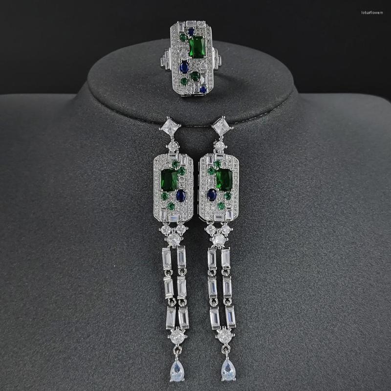 

Necklace Earrings Set 2022 Luxury Green Color Rectangle Wedding For Women Anniversary Gift Wholesale J6531, Picture shown