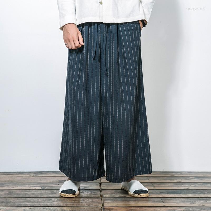 

Ethnic Clothing Chinese Style Male Fashion Loose Comfortable Trousers Cotton Linen Extra Wide Leg Pants Men Drawstring Harem KK3259
