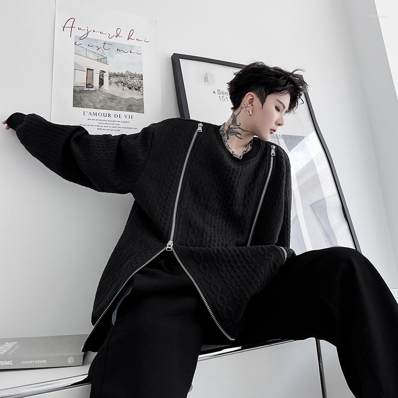 

Men's Hoodies Spring Autumn Men's Black O-neck Long Sleeve Zipper Loose High Street & Sweatshirts