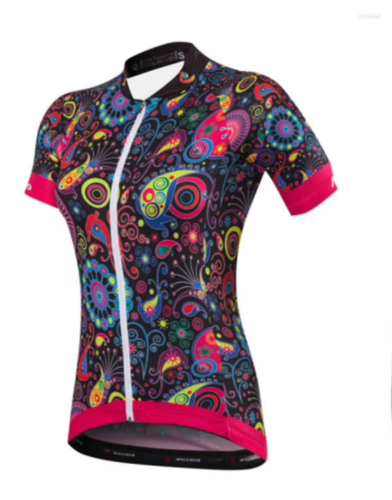 

Racing Jackets Malciklo Women's Short Sleeve Cycling Jersey Black Orange Yellow Floral Botanical Size Bike Top Mountain MTB Road, Multi