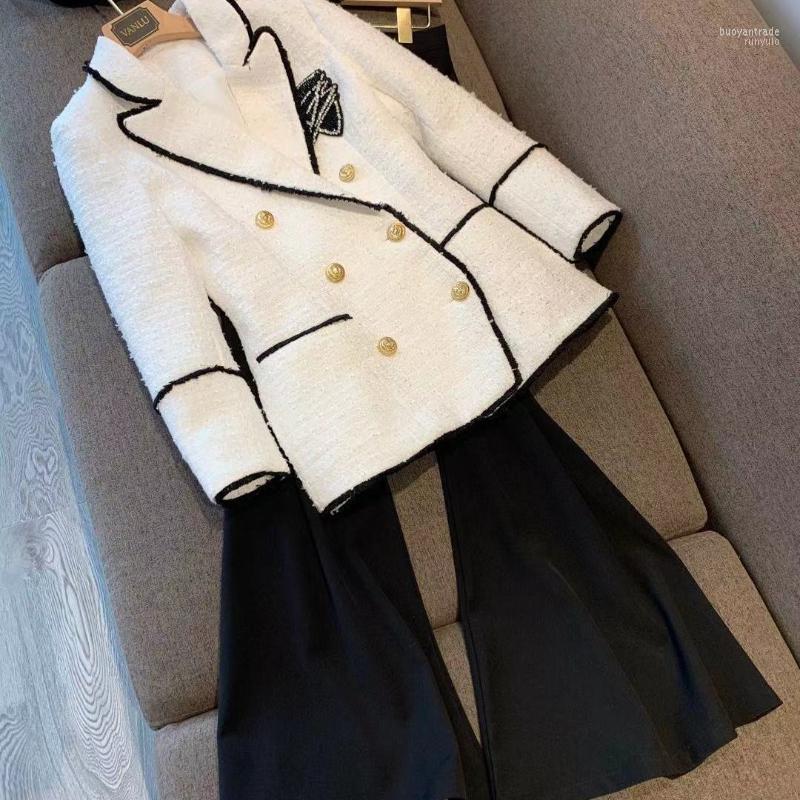 

Women's Suits Women's & Blazers Autumn 2022 Hepburn Style Black And White Contrast Color Small Suit Trim Badge Double Breasted Graceful, Suit jacket
