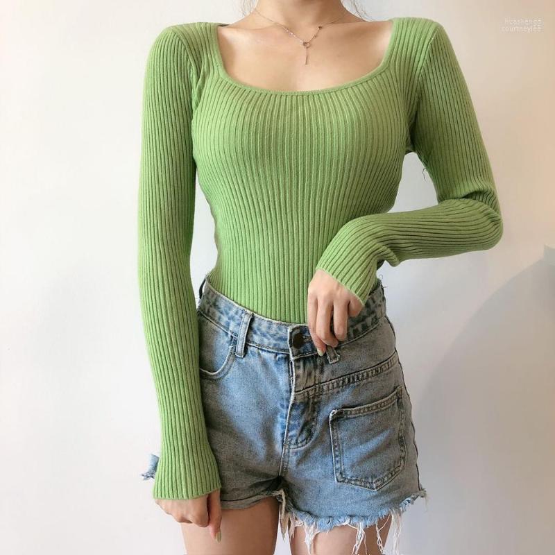 

Women's Sweaters Women's LJSXLS Sweater Pullovers Women Long Sleeve Basic Knitted Tops 2022 Casual Autumn Winter Slim Female Ribbed, Yellow