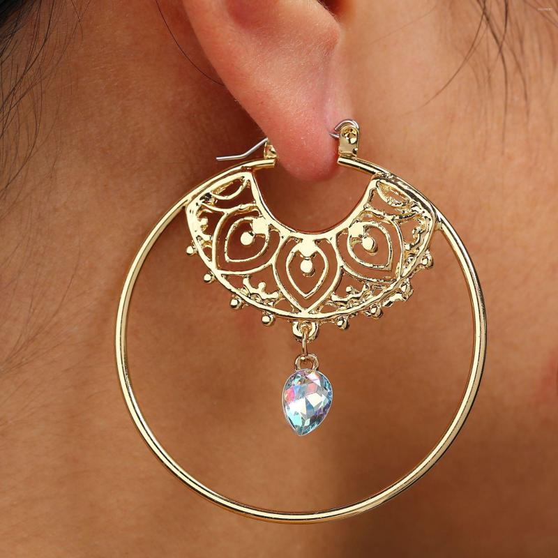 

Hoop Earrings 1 Pcs Vintage Gold Color For Women Bohemian Aquamarine Crystal Round Dangle Earring Party Fashion Jewelry
