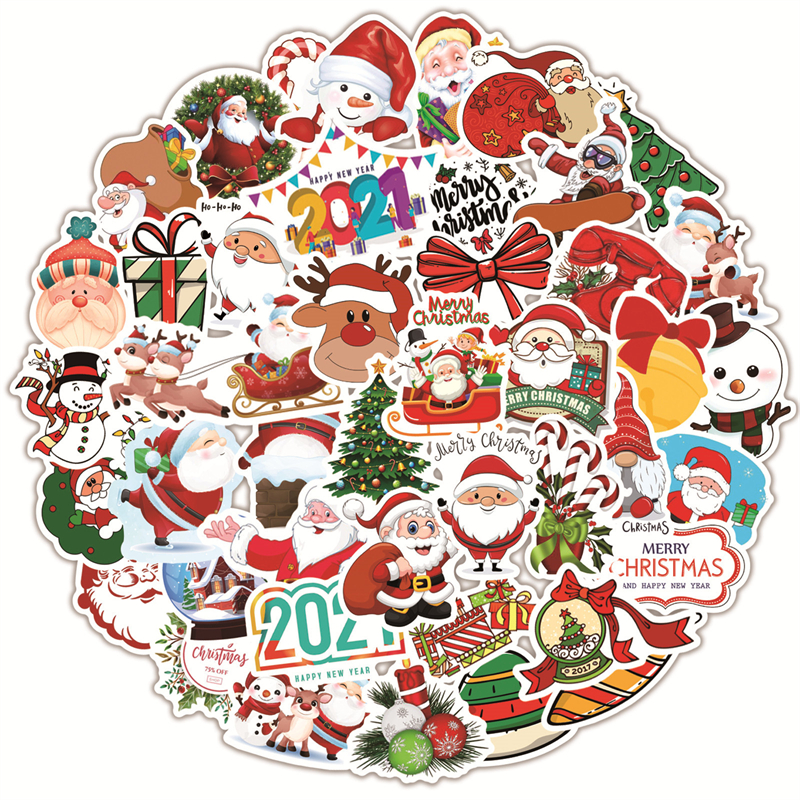 

50 Pcs Christmas Stickers Decorations Vinyl Waterproof Santa Claus Sticker for Laptop Water Bottles Envelopes Gifts Tags Crafts Holiday, Multi colors