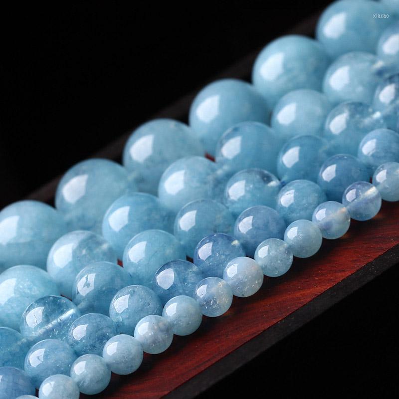 

Beads 4-14mm Natural Blue Aquamarines Stone Round Spacer Loose DIY For Jewelry Making Accessories 15'' Women Gift