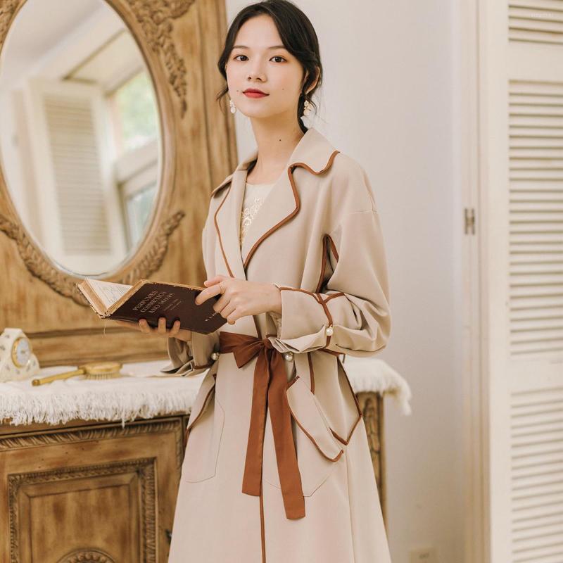 

Women' Trench Coats 2022 Fashion Women' Clothing Belt Turn-down Collar Full Vintage Long Coat, Khaki