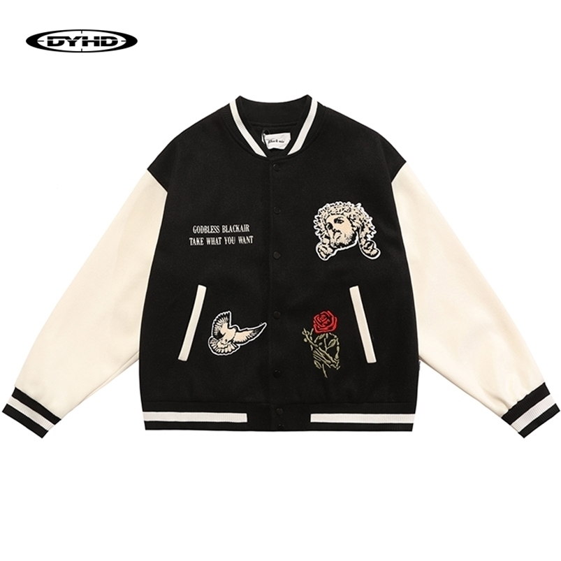 

Men's Jackets Vintage Punk Cross Patchwork Varsity Jacket Mens Autumn Winter Streetwear High Street Baseball Jacket Hip Hop Loose Coats Unisex 221010, Black