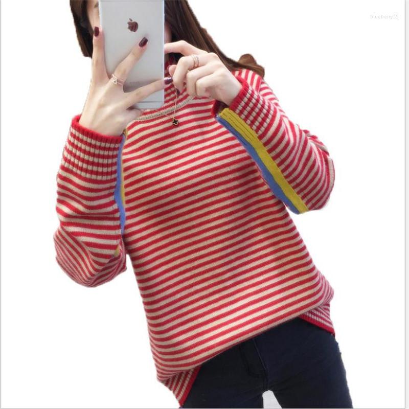 

Women' Sweaters Women Turtleneck Sweater 2022Striped Long Sleeve Autumn Winter Knitted Tops High Elastic Casual Thicken Knitwear Q1087, Black