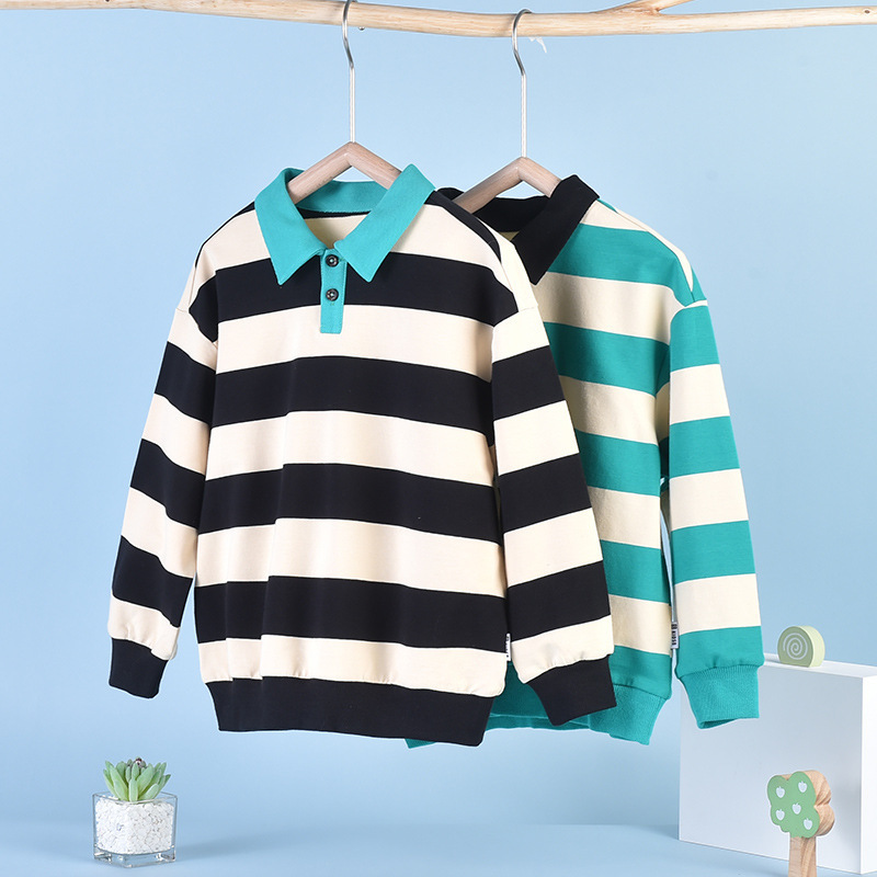 

Pullover Cotton Big Kids Fashion Top Boys POLO Collar Sweater Autumn Children s Korean College Style Stripe Lapel Baby 221010, Black stripe