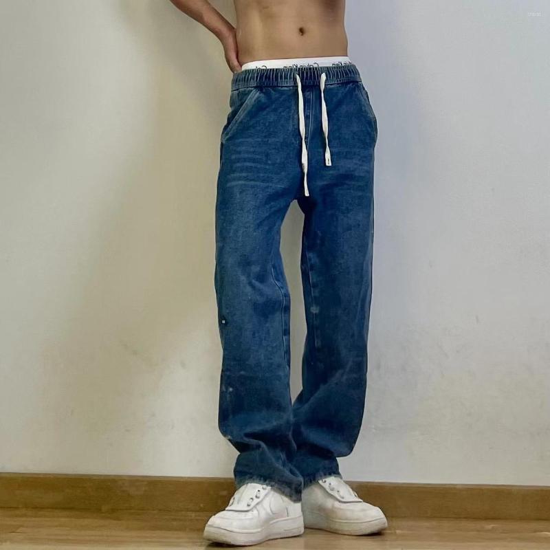 

Men's Jeans Men Oil Wax Denim Classic Gothic Men's Coated Summer Straight Hip Hop Women Solid Pants Size XL, Blue